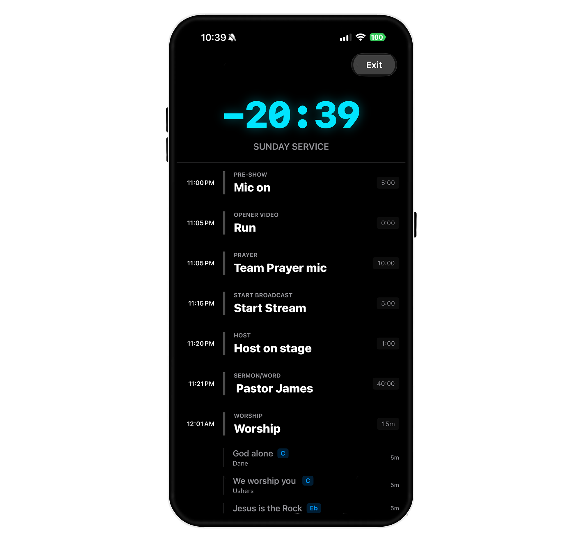 Live Mode Countdown Clock Interface
