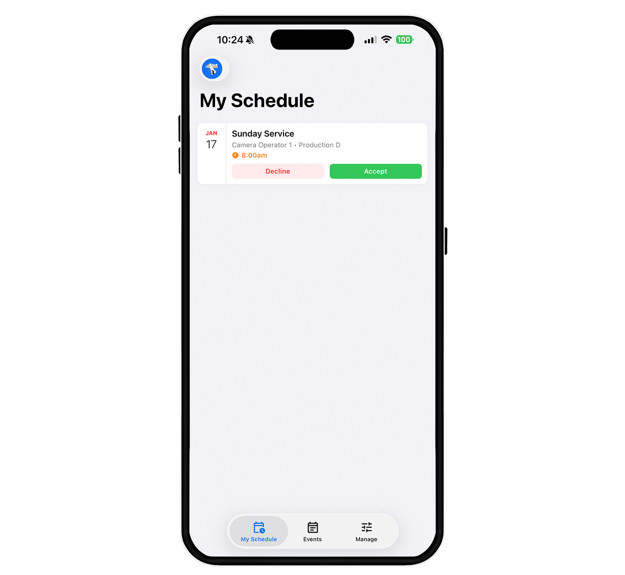 Volunteer Scheduling Interface on Mobile